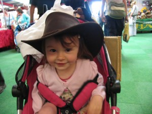 Carmen with her Dads' hat on